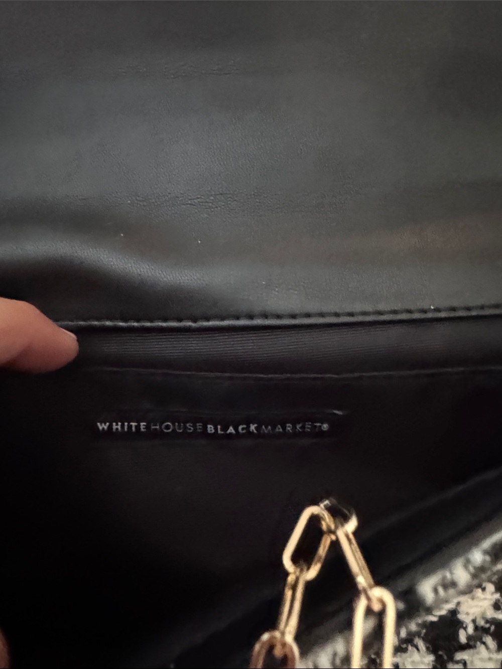 White House Black Market Black & White Houndstooth Chain Crossbody Bag - Picture 3 of 3